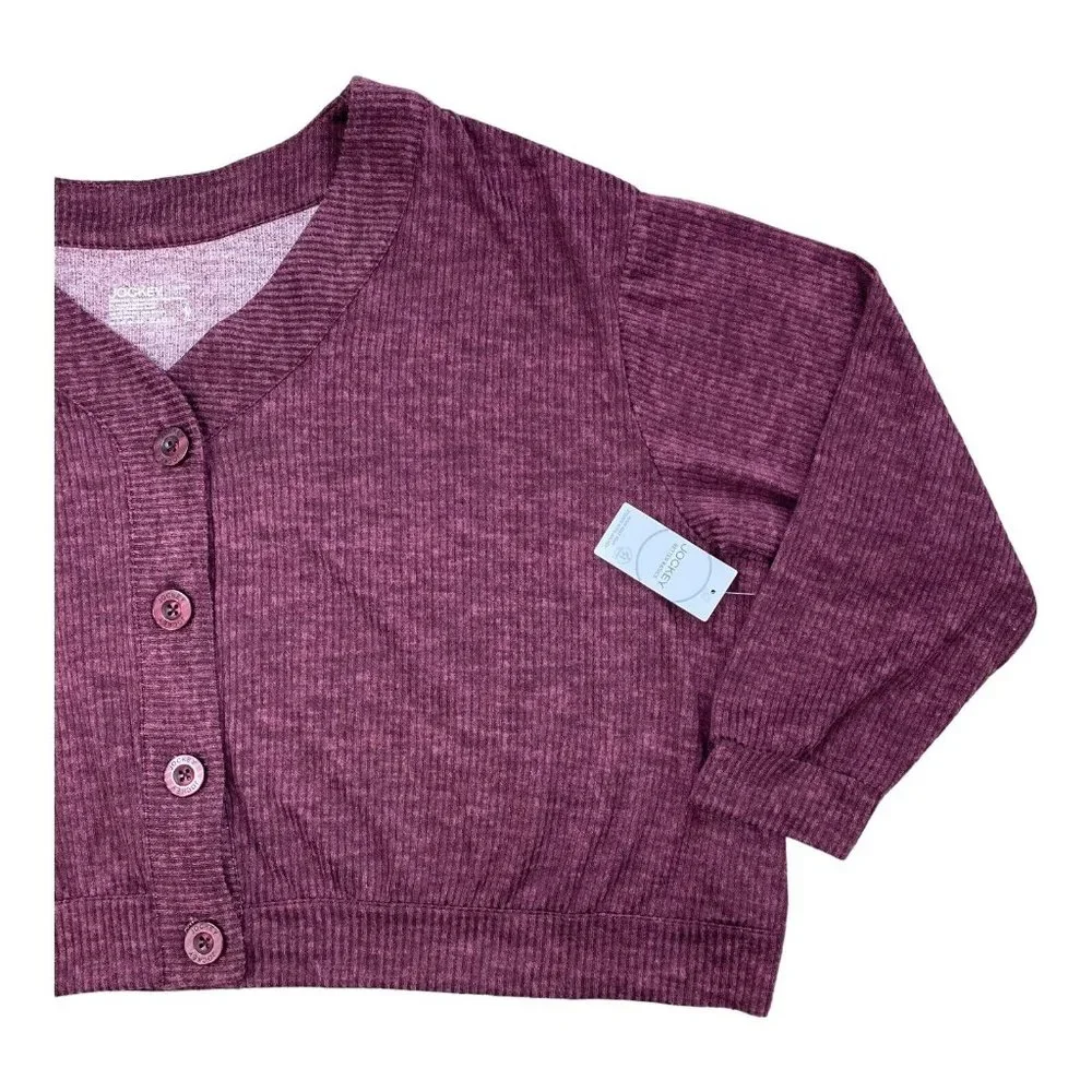 Jockey Lounge Sweater Sz 3X Ribbed Microfiber‎ Stretch Button Up Maroon L/S NWT